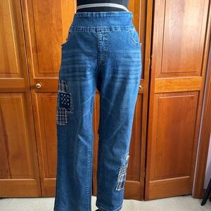 Coldwater Creek Blue Straight Leg Jeans with Plaid Patches